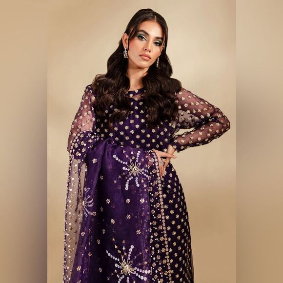 NUREH PAKISTANI DESIGNER FARSHI TINY TWINKLES WILD BEAUTY DRESS 3 PIECE - Picture 7 of 16